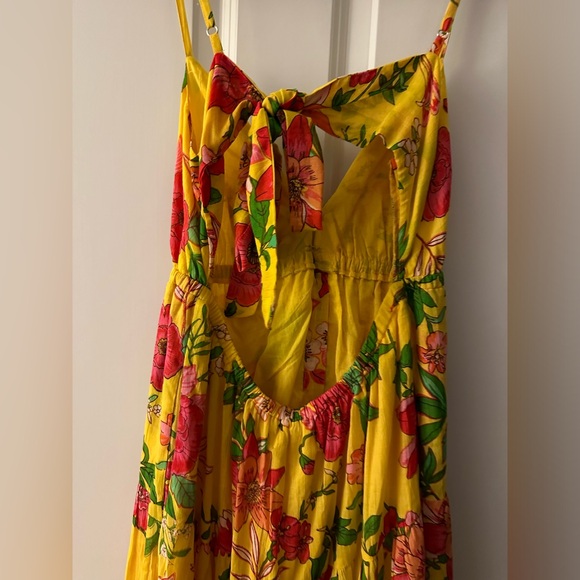 Band Of The Free Women’s Size Small Yellow-Pink Floral Midi Dress Ties Back NWT - Picture 5 of 8